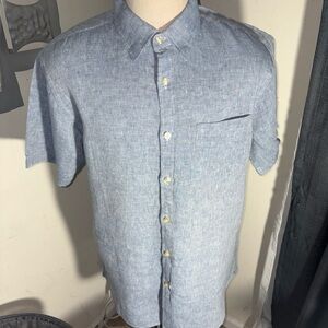 Orvis Large linen Light Blue Short-Sleeve Button-Down Shirt(124)